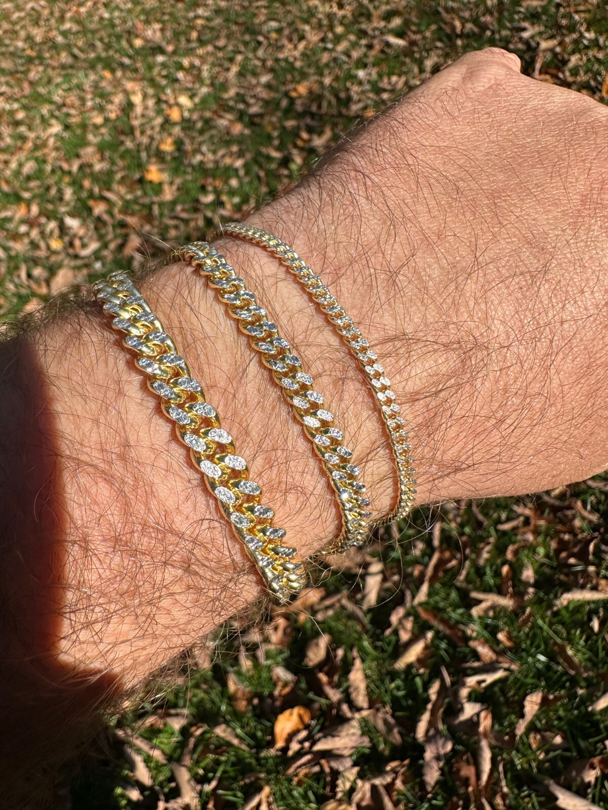 Miami Cuban Chain Bracelet Diamond Cut Two Tone 14k Gold Plated Real 925 Silver