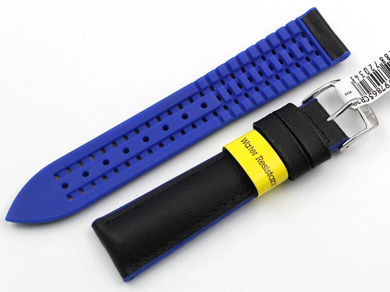 Morellato Waterproof Silicone Strap Black/Blue 22/20mm Steel Buckle New