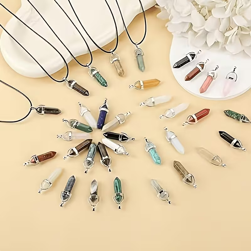 12pcs/2pcs Hexagonal Quartz Pendant with Adjustable Necklace Cord, Suitable for