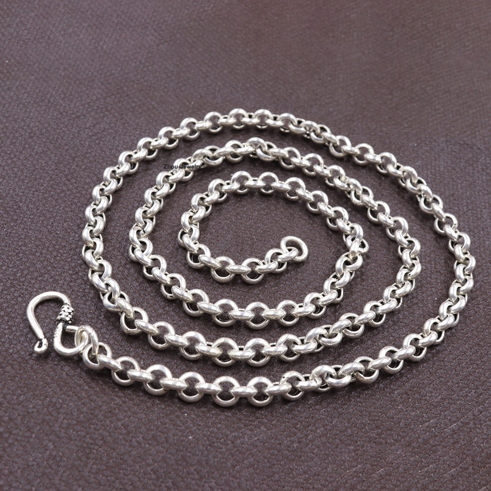 Real 925 Sterling Silver 5.5mm Rolo Link Chain Necklace 23.6inch Sturdy Chain