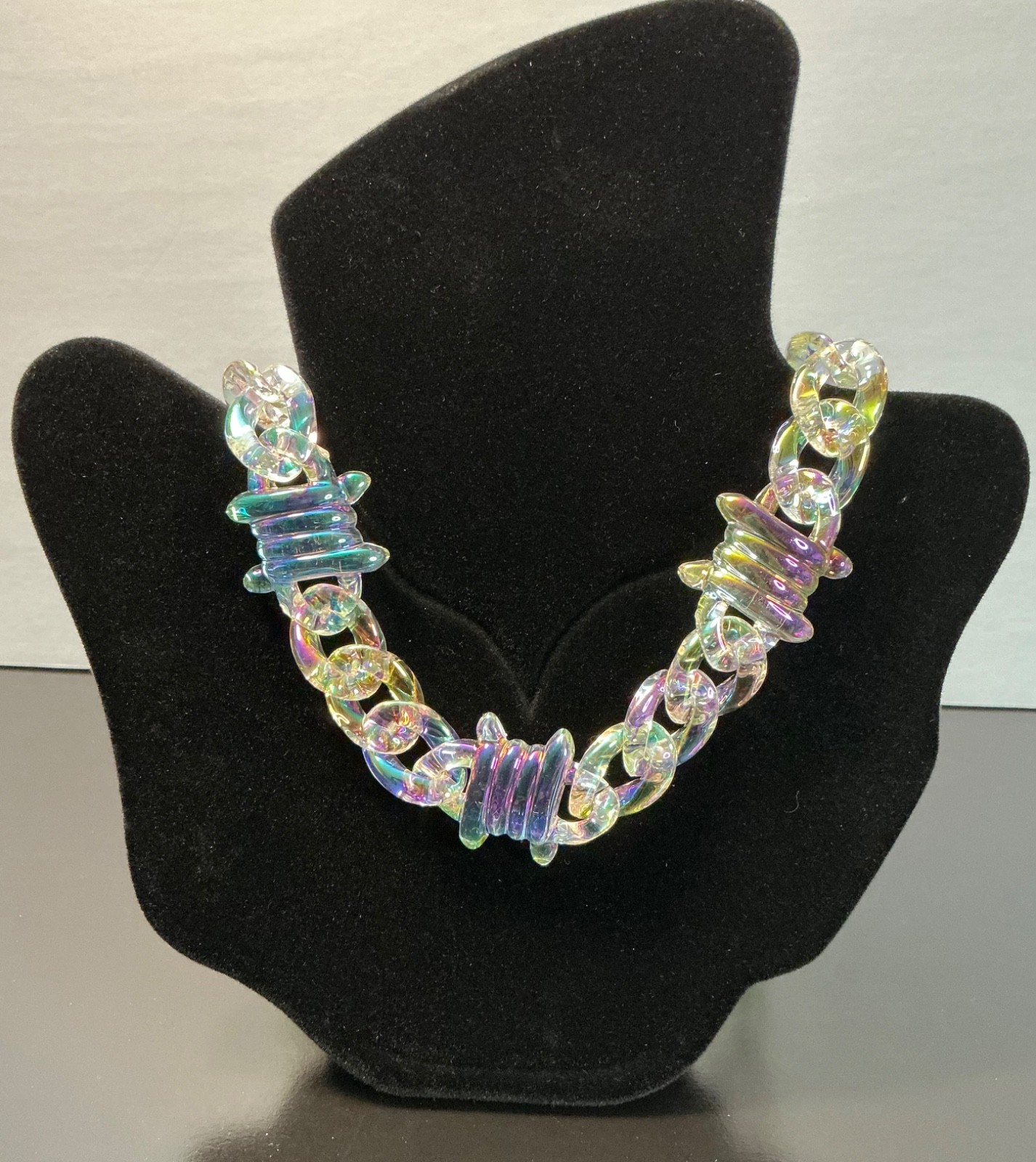Barbed Wire Cuban Chain Necklace Iridescent Black Men Women Teen Jewelry New 20”