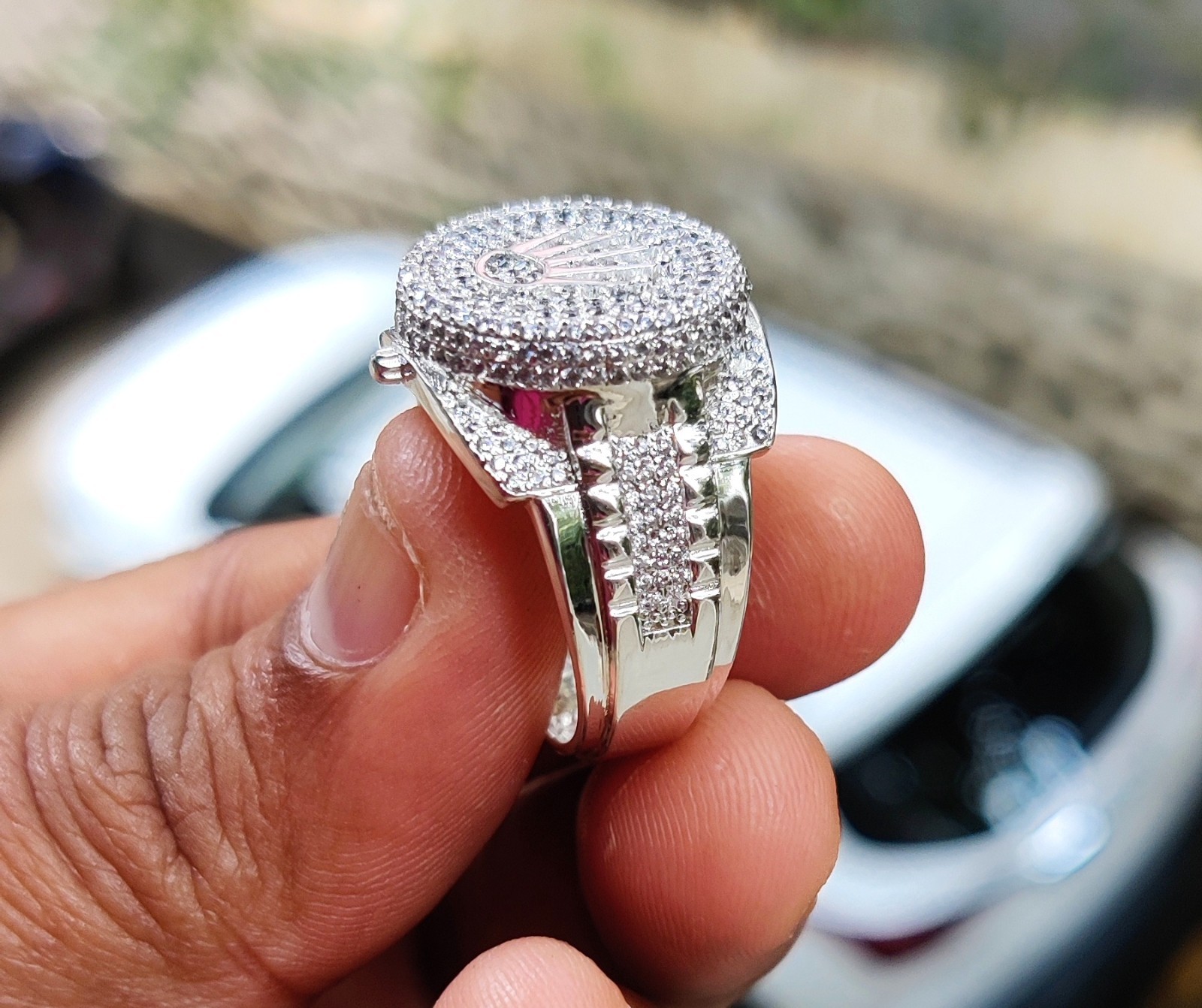 2.80Ct Lab-Created Diamond Cluster Men’s Engagement Ring 14K White Gold Plated