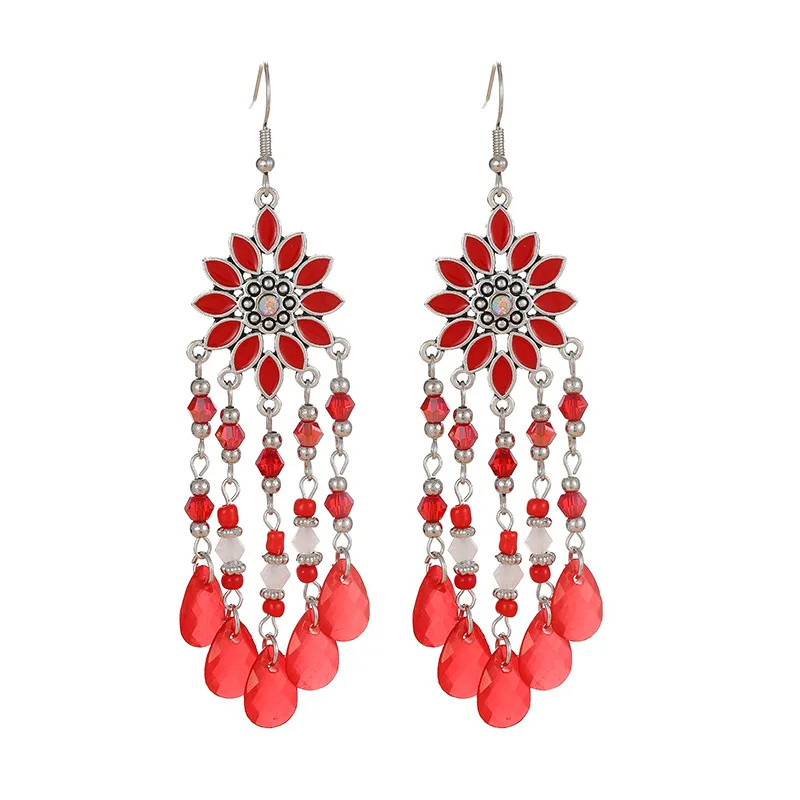 Bohemian Vacation Style Water Drop Tassel Earrings for Women Vintage Long Drop