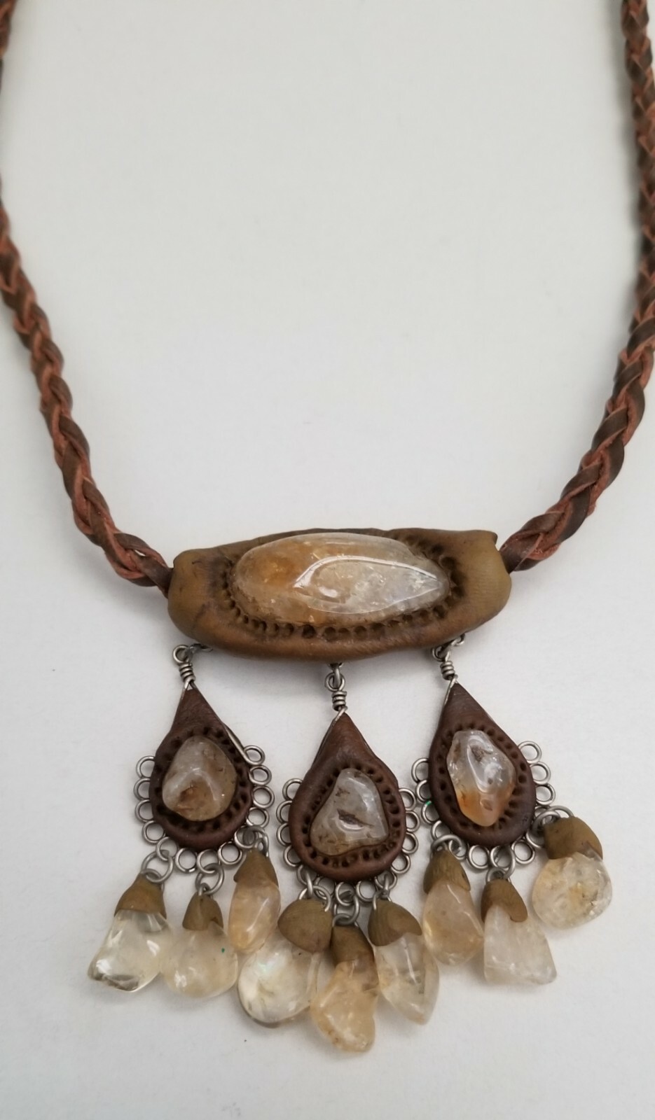 Artisan Crafted Semi- Precious Stone & Clay & Leather Necklace 18.5-20.5″