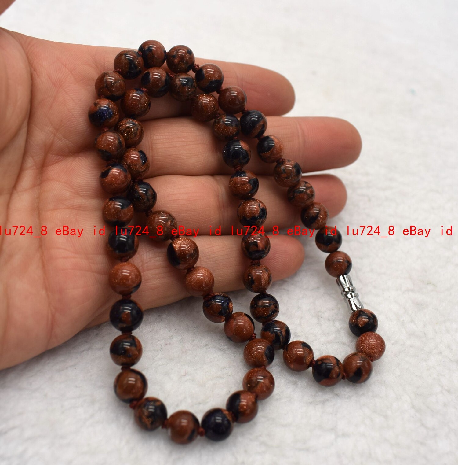Natural 6/8/10mm Blue Gold Sandstone Gemstone Round Beads Jewelry Necklace 18″