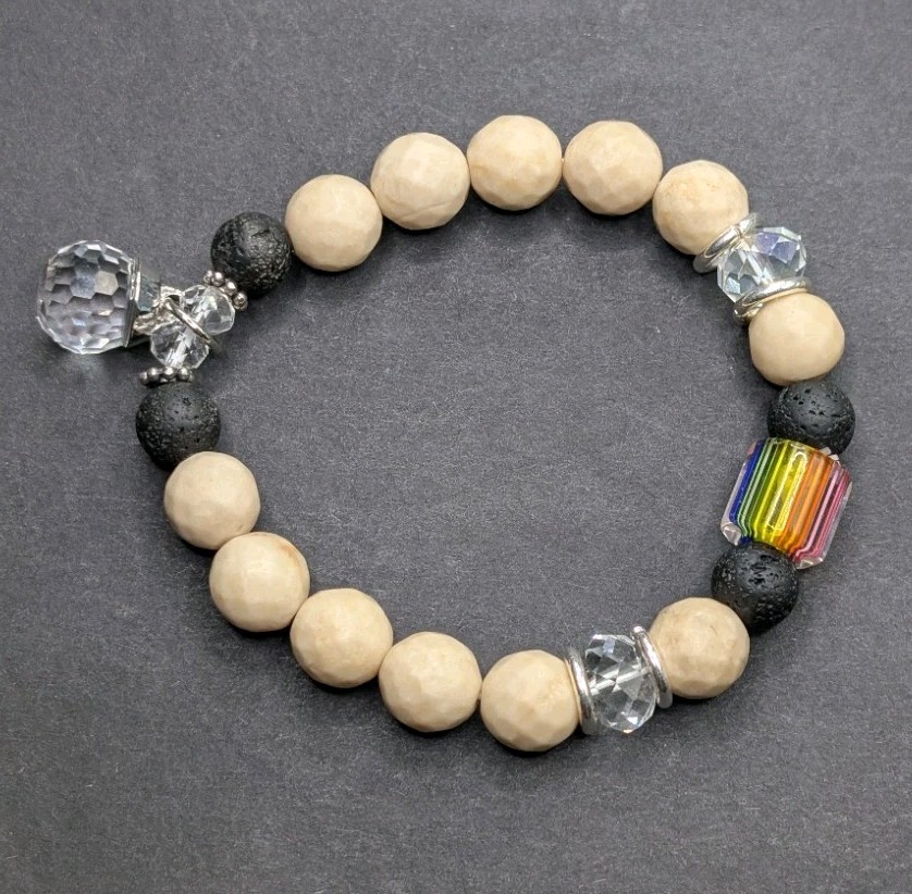 Women’s Stylish Fun Prism Stone Beaded Stretch Bracelet (16cm) Small Wrist