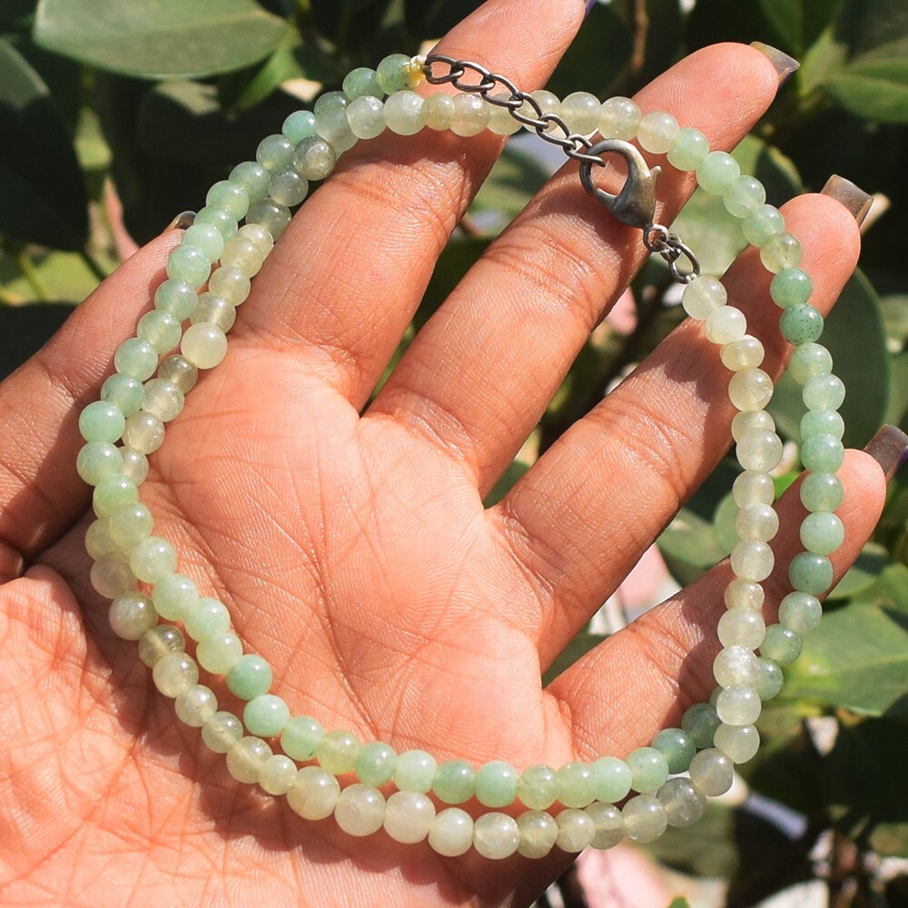 100.00 Cts Green Aventurine Round Shape Beaded Stunning Necklace VK 17 E563