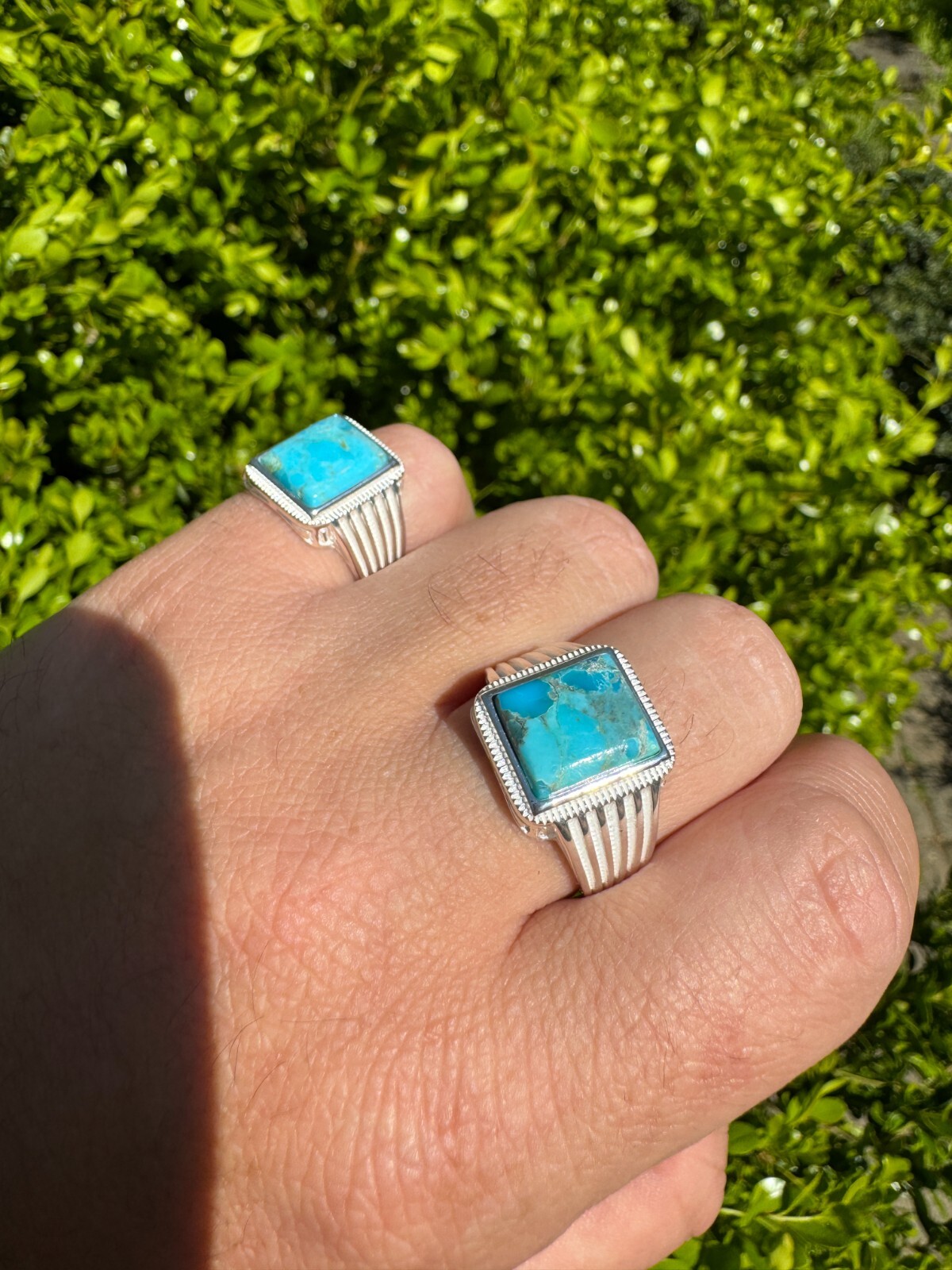 Blue Genuine Turquoise Stone Mens Real 925 Silver Ring Size 6 7 8 9 10 11 12 13