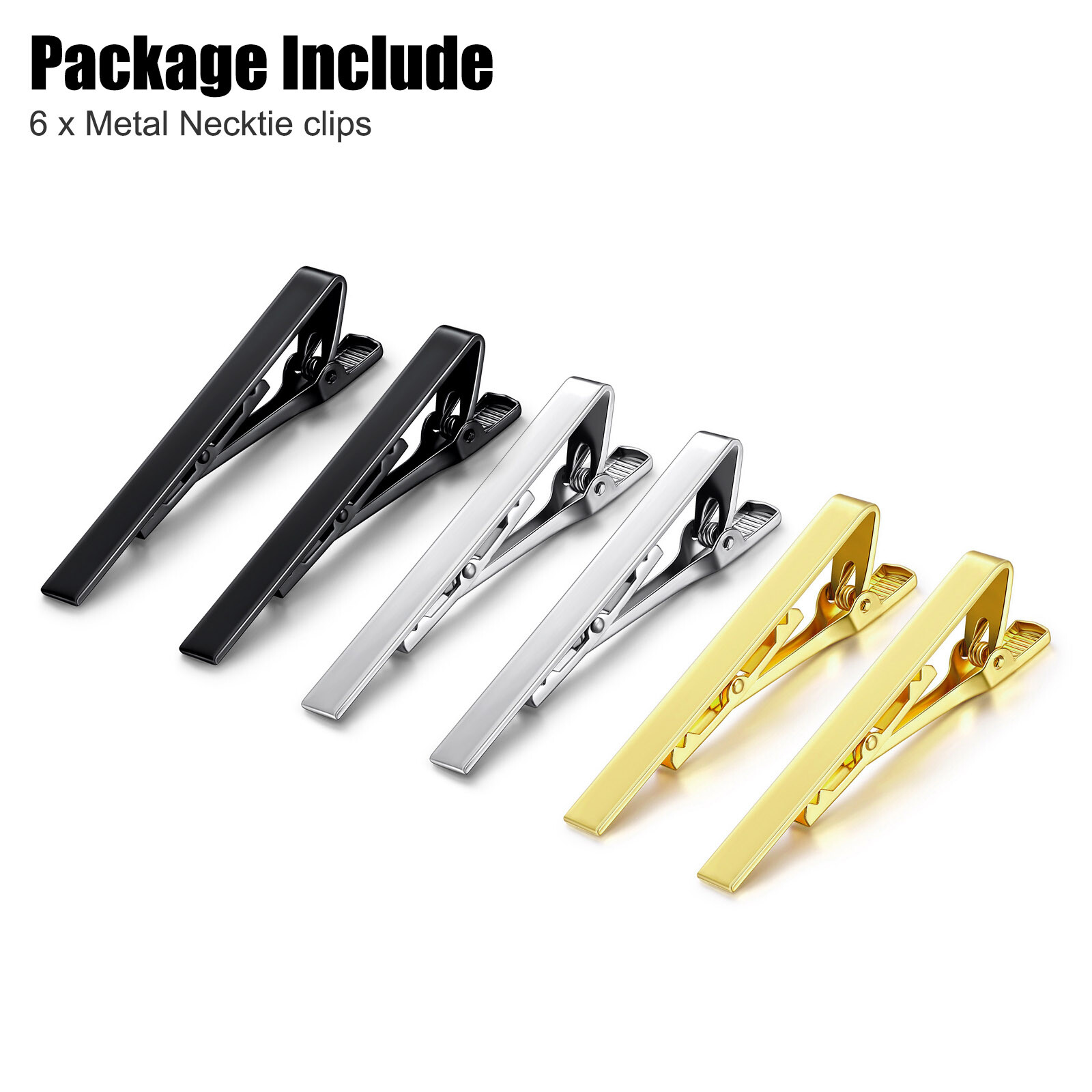 6PCS Mens Stainless Steel Tie Clip Necktie Bar Clasp Clamp Pin Gold Black Silver
