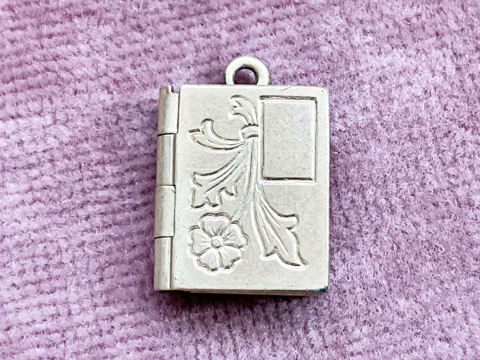 Vintage Gold Filled Book Shaped Locket Charm Pendant with Flower Design Small