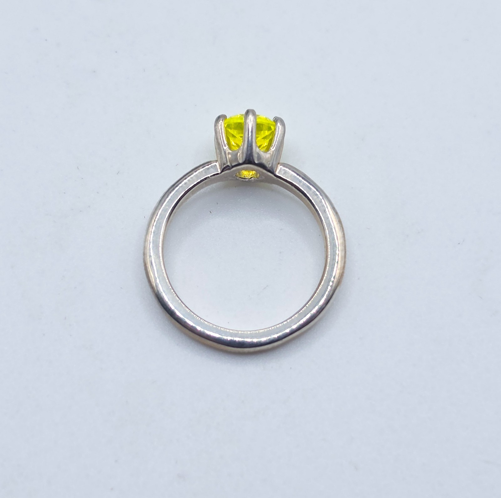 Sterling YAG Ring UV Yellow Yttrium Aluminum Garnet Round Cut Solitaire 925