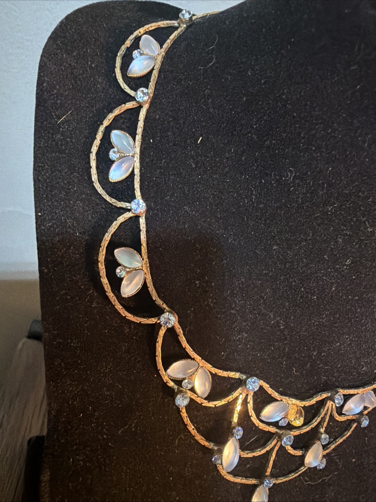 ANTIQUE EDWARDIAN MOONSTONE NECKLACE 18kgp CHAIN Hook CLASP 16” RARE Estate Find