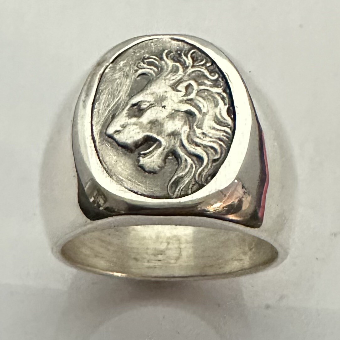 MJG STERLING SILVER MEN’S RING. 18 x 13mm Lion Head. SZ 10 3/4. 25 Grams