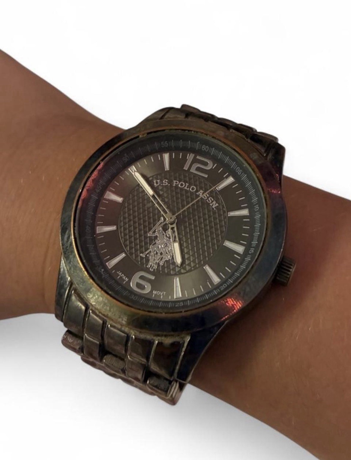U.S. Polo Assn. Mens Quartz Analog Watch Black Dial Metal Bracelet 44-47mm