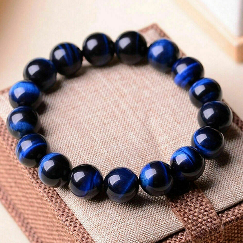 100% Natural AAA+ Gemstone Tigers Eye Stone Beads Woman Man Bracelet 7.5 Inch