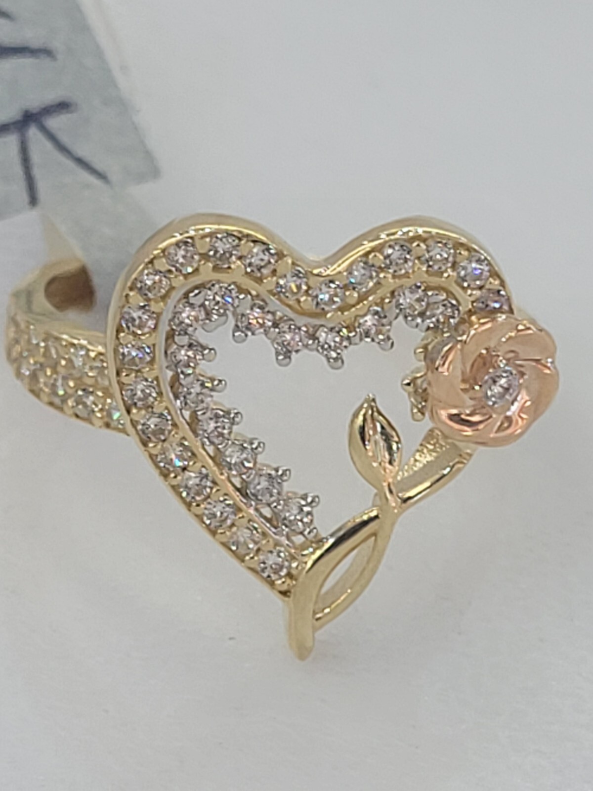 Big Solid 14k rose yellow Gold flower Heart ring size 6789 10