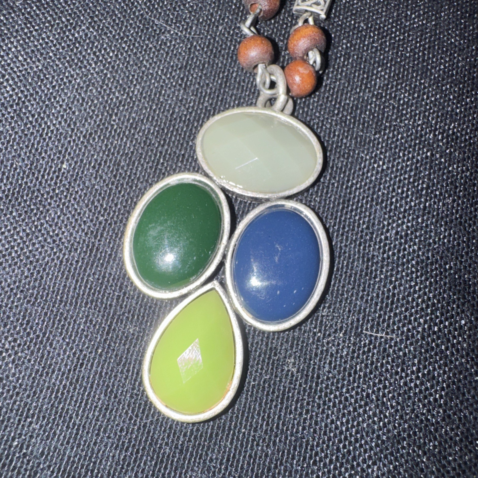 XC Lovely Green Blue And Brown Faceted Beaded Necklace