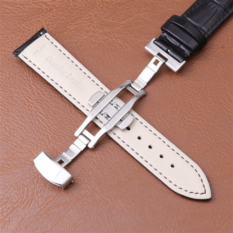 Premium Crocodile Grain Genuine Leather Watch Strap Butterfly Buckle Band12-24mm