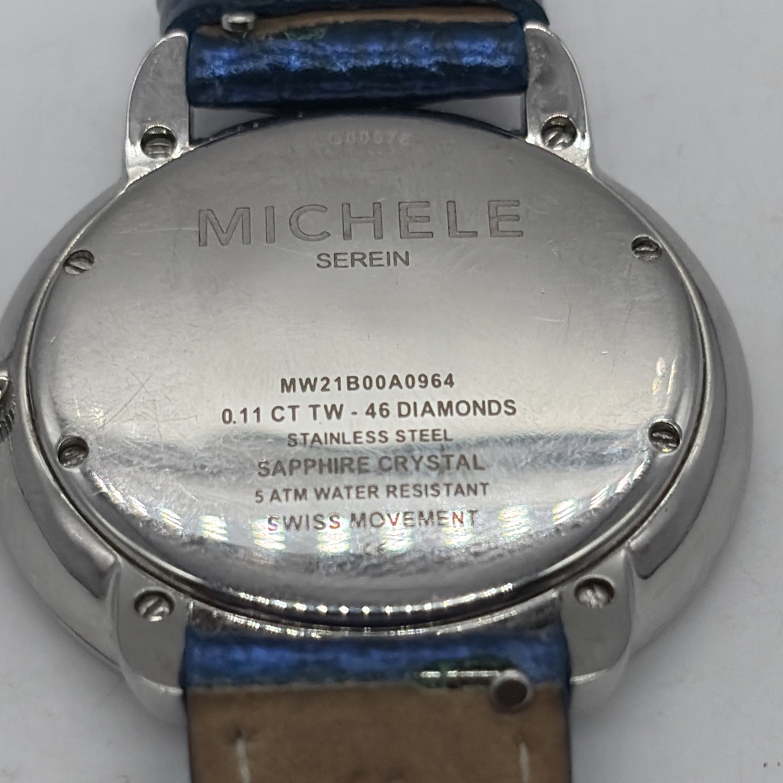 Michele Serein Diamond Watch Ocean blue Dial Genuine Leather Band MW21B00A0964
