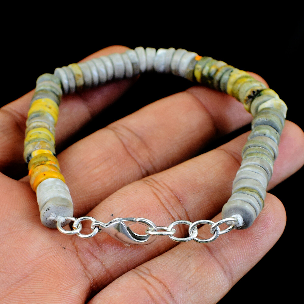 100.00 Cts Natural 7 Inches Long Bumble Bee Jasper Round Beads Bracelet NK 25E40