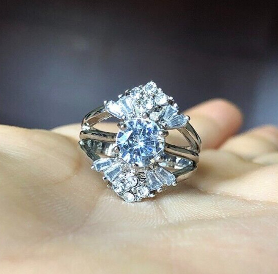 2 Ct Simulated Diamond Ring 925 Silver Plated Delicate Ring For Valentine Gifts