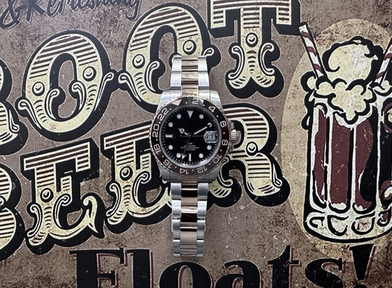 Custom 40mm “Root Beer” GMT Style Mod Watch Two Tone Rose Gold NH34 Automatic