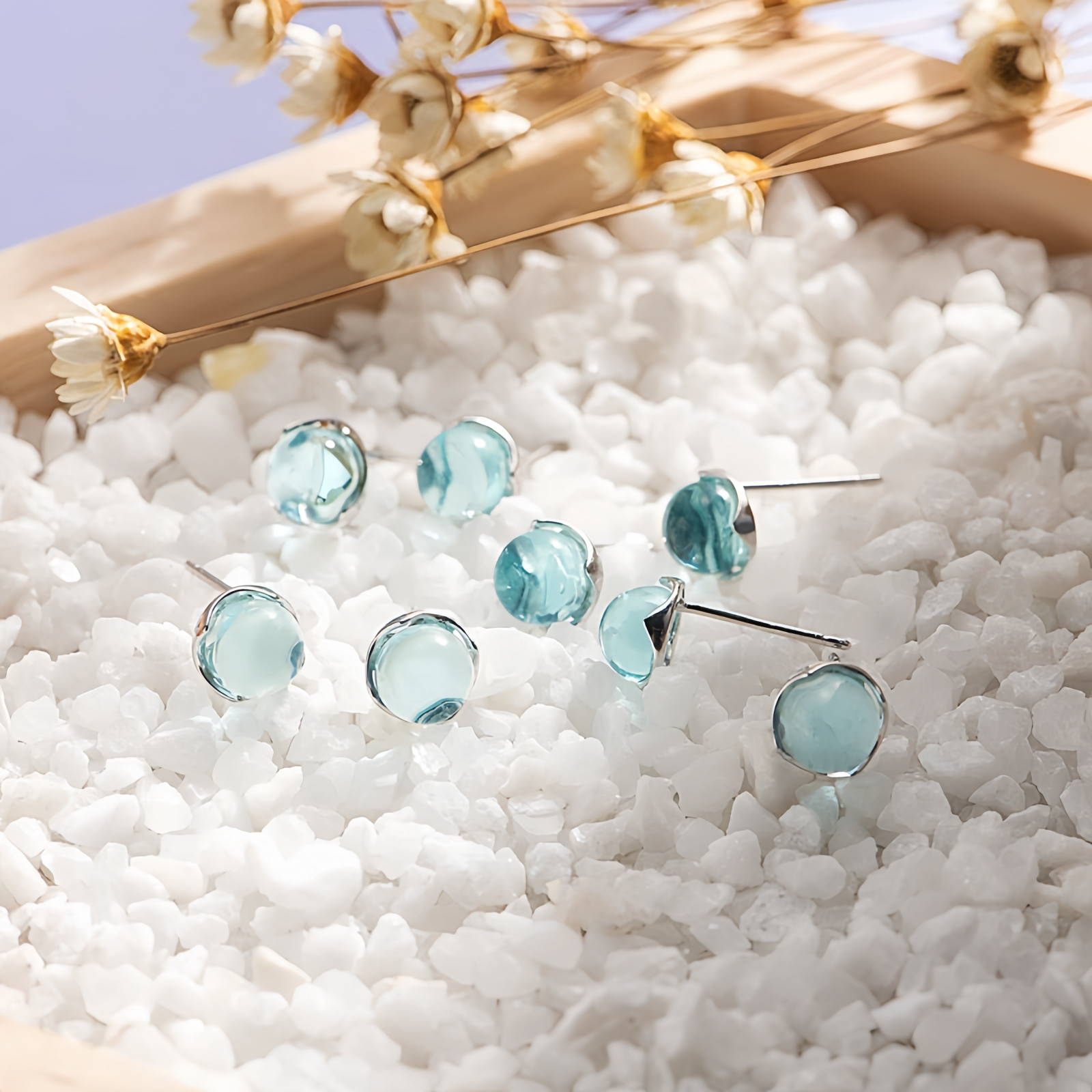 7 mm Blue Bubble Crystal Mermaid’s Tear 925 Sterling Silver Mini Stud Earrings