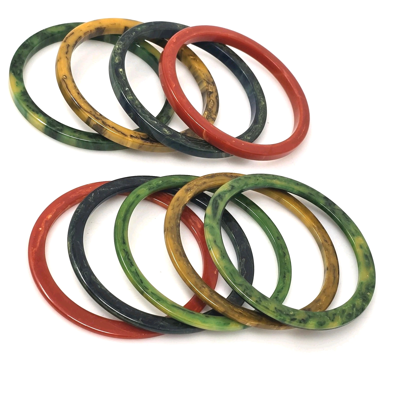SET of 9 BAKELITE Bracelets MARBLED Multicolor Bangles Green Red Yellow RARE