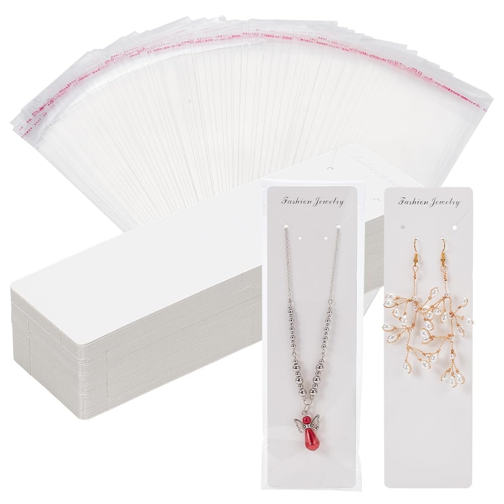 100pcs Long Necklace Display Cards with 100pcs Clear Self Adhesive Bags, 8×2….