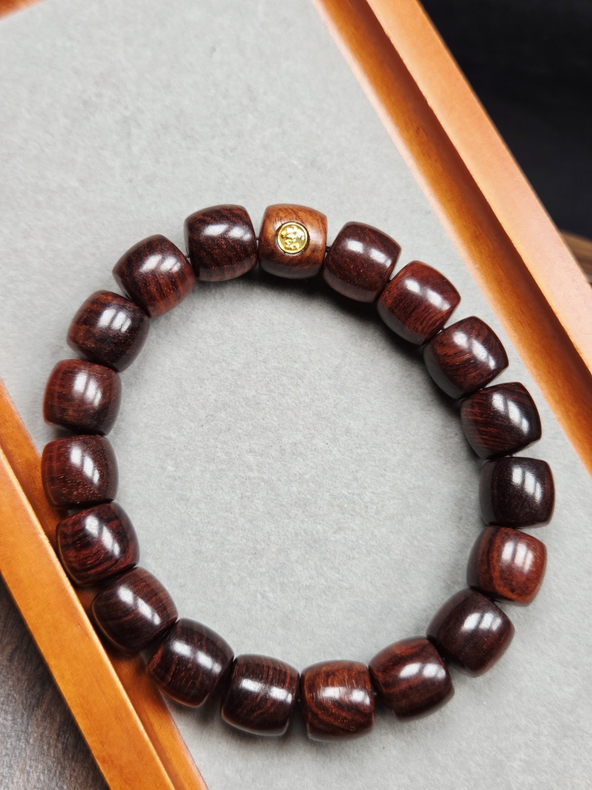 ​Heritage Crimson: 11.6mm Natural Rosewood Barrel Beads | Golden Emblem Zen…
