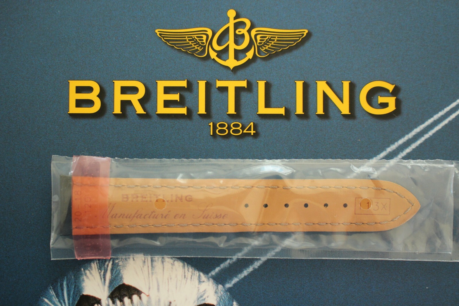 NEW OEM BREITLING 113X 20-18 BLUE TONGUE BUCKLE CALF WATCH BAND WATCHBAND STRAP