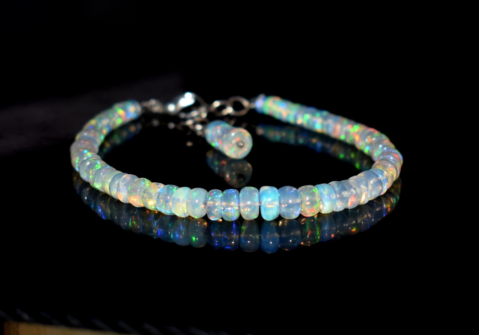 Natural Ethiopian Opal Wello Fire Opal Gemstone Beads 7.5″ Bracelet AF0319