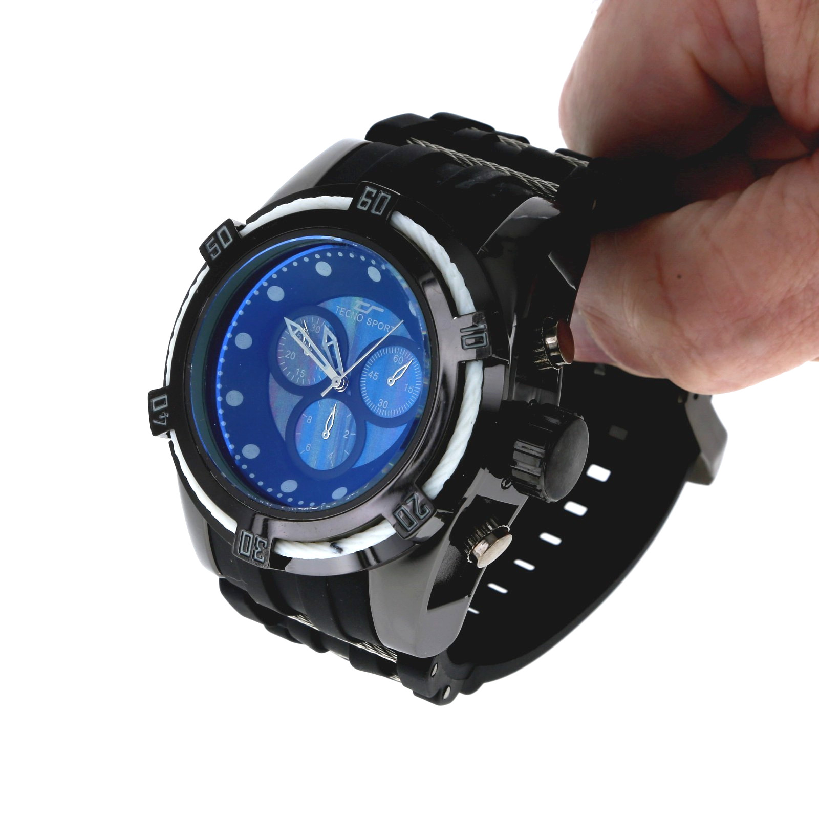 Men’s Oversize Watch Tecno Sport Black Finish Hard Black Silicone Band 52mm Case