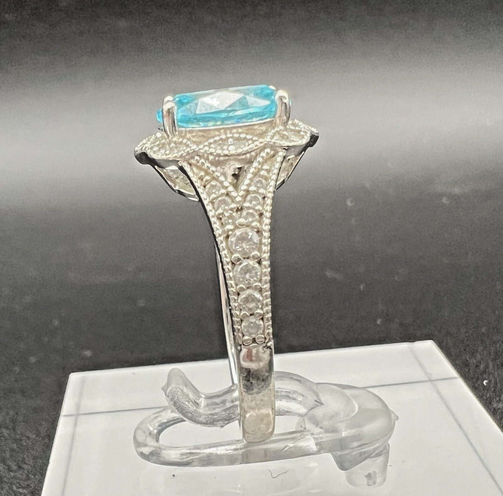 JCL Blue & White/colorless CZ Sterling Silver 925 Ring, Size 6.75
