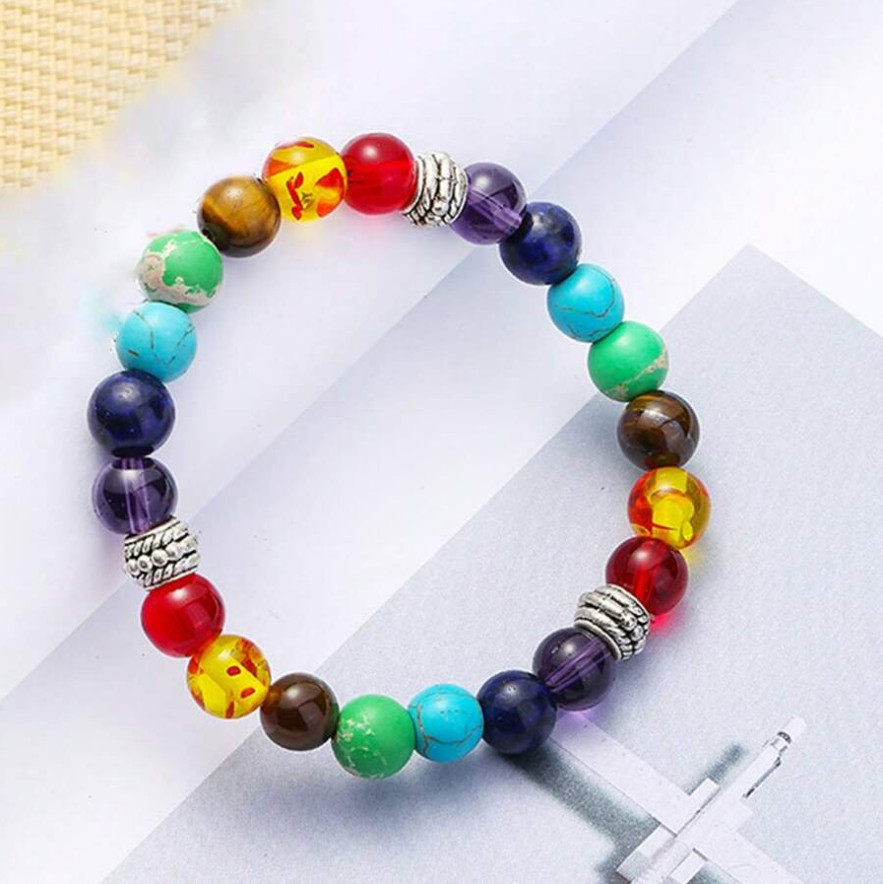 7 Chakra Healing Natural Stone Round Gemstone Yoga Energy Beads Bracelet Jewelry