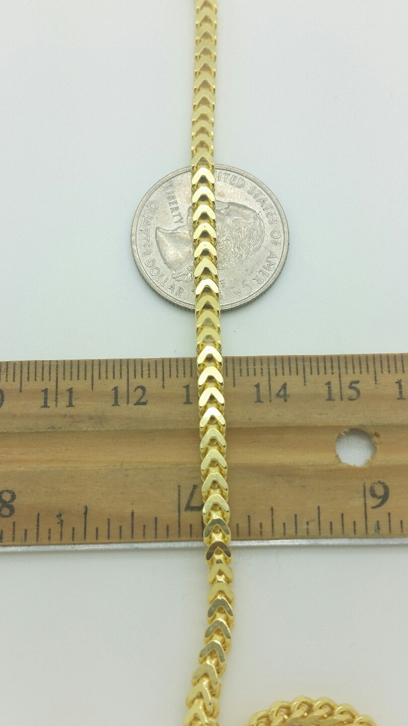 925 Sterling Silver 14k Gold Hollow Square Box Franco Link Chain 3.8mm