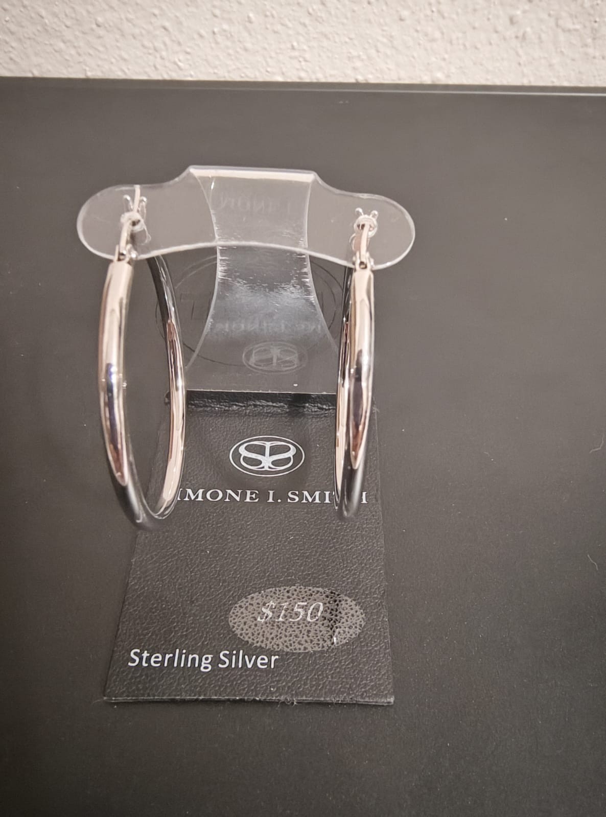 Simone I. Smith Sterling Silver High Polished Hoop Earrings 1.2″ Click-Top