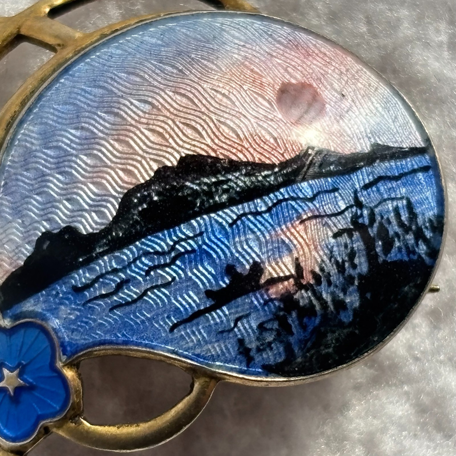 Vintage Norway Silver Guilloche Enamel Sunset Brooch Aksel Holmsen