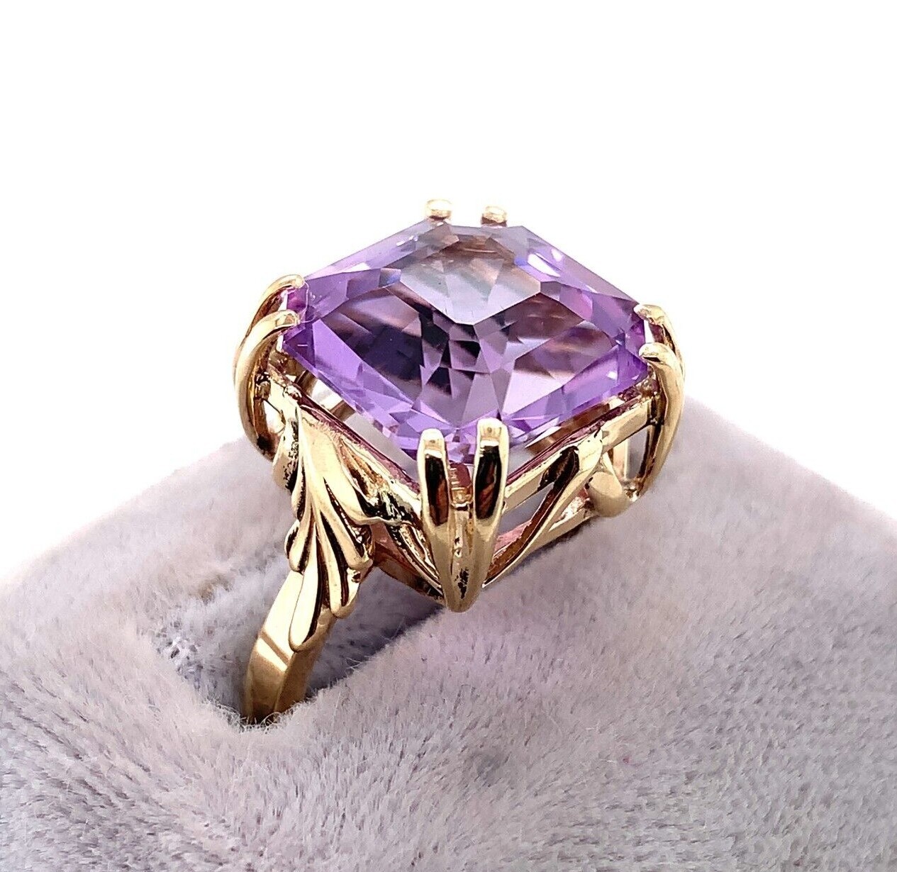 Asscher Cut 7.83ct Genuine Natural Amethyst 14k Yellow Gold Ring (#J5743)