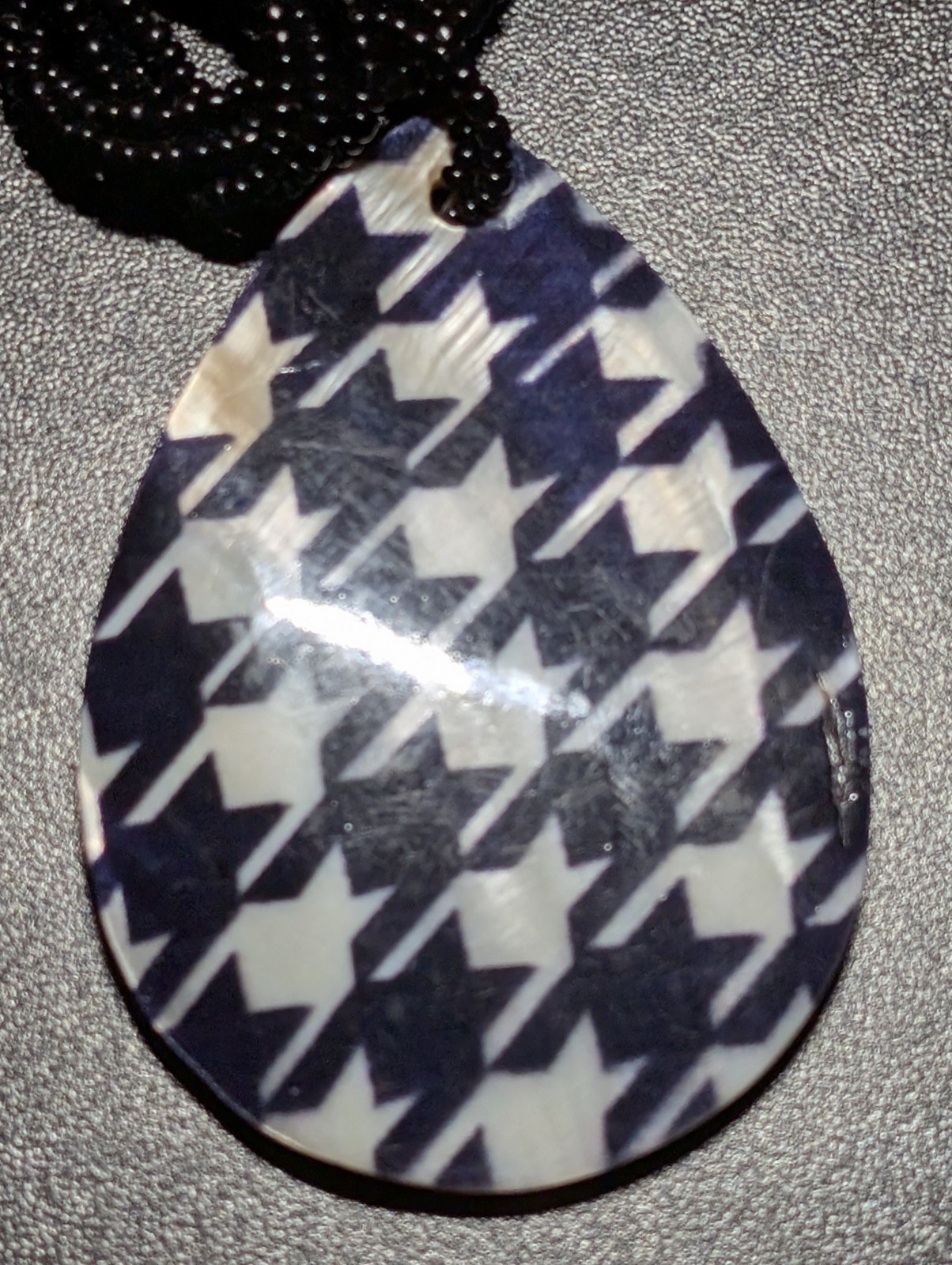 Vintage Style Statement Necklace Mother of Pearl Houndstooth Pendant Crackle…