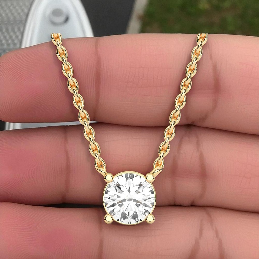 IGI Certified Lab Grown Diamond 1CT Round Solitaire Pendant Necklace 14k Yellow