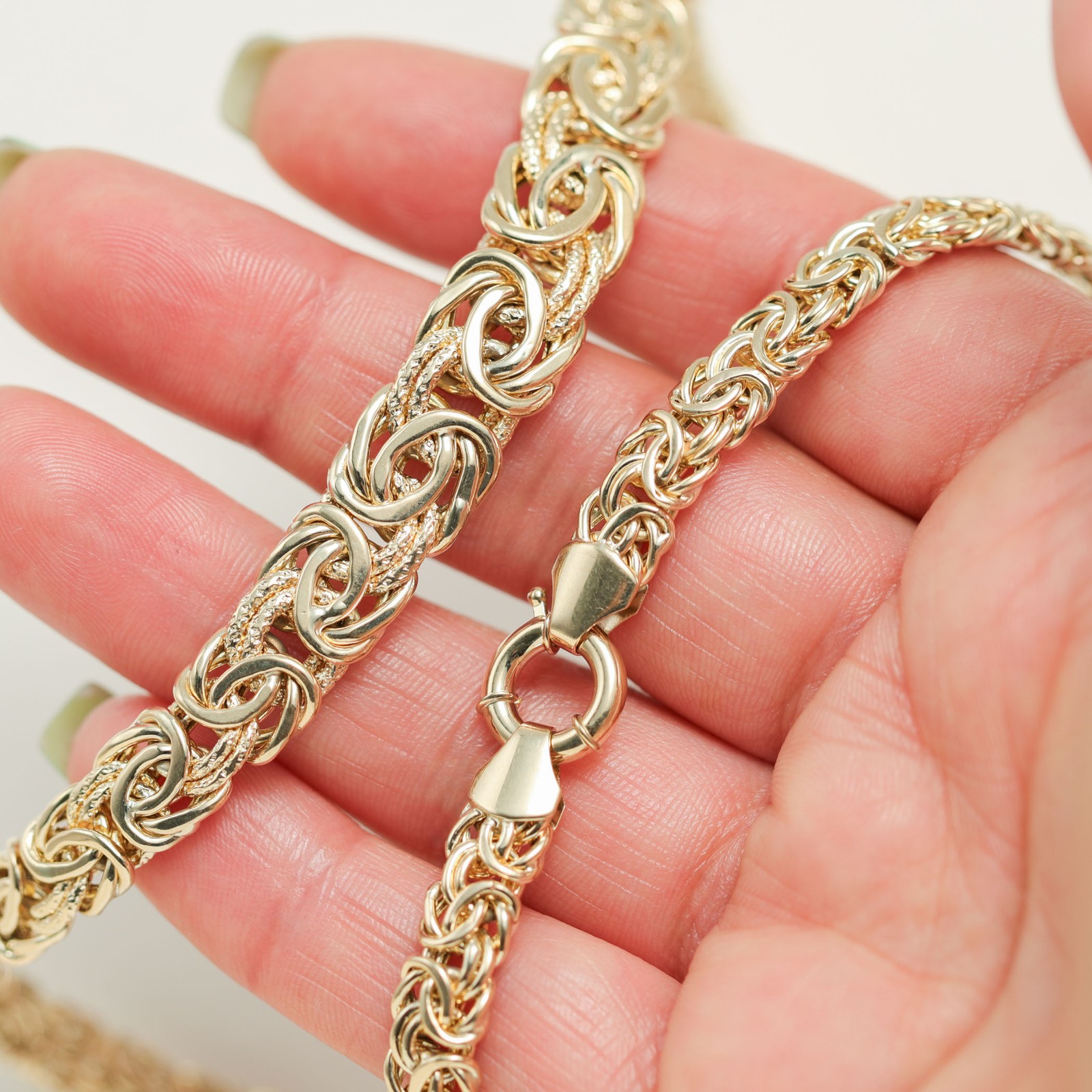 10K GOLD Textured 11mm Graduated Byzantine Chain Necklace Fancy Lock Yellow Gold