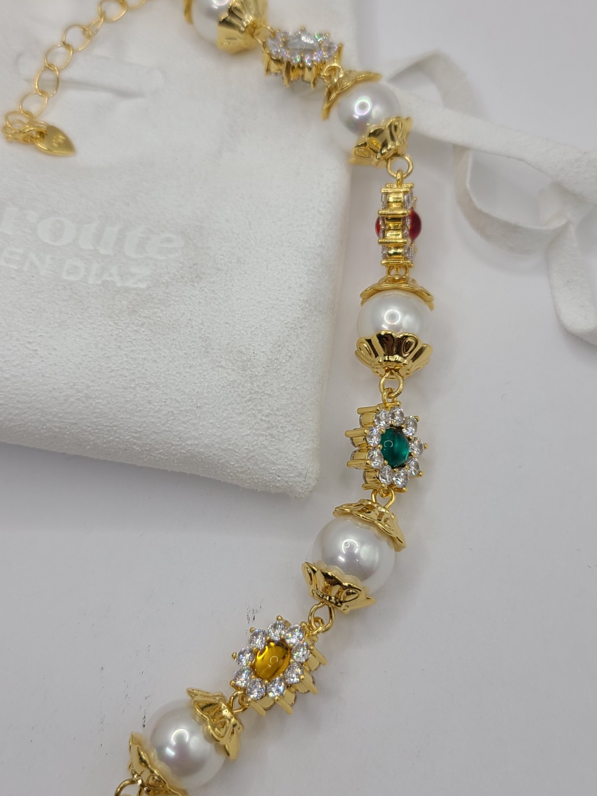 En Route Jewelry Daisy Pearl Necklace 18k Gold Plated CZ 17″-20″