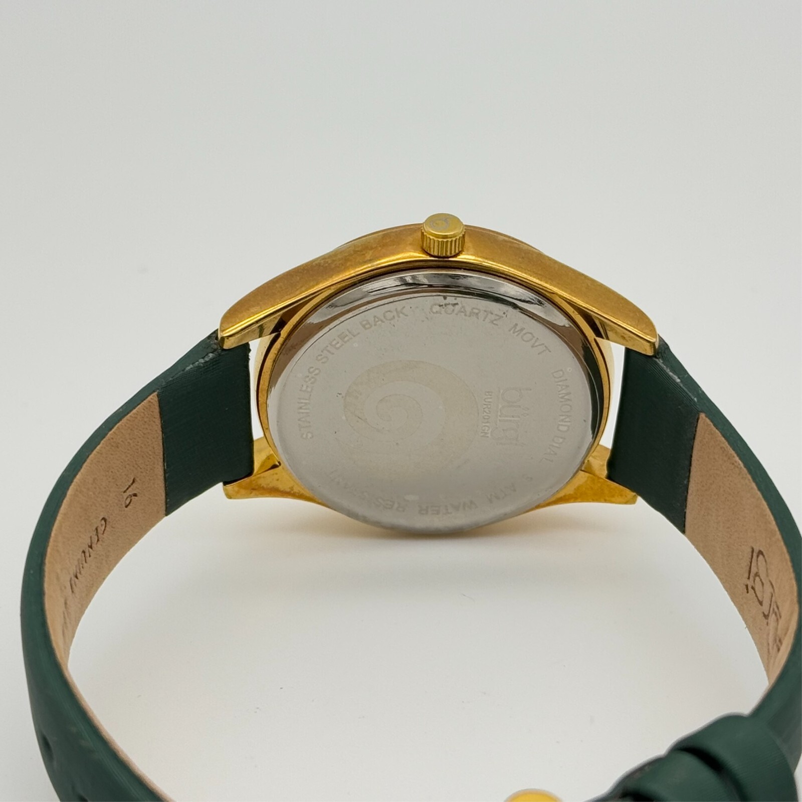 Women’s BURGI Swarovski Swirl Diamond Marker Watch, Green Leather, 34mm BUR201GN