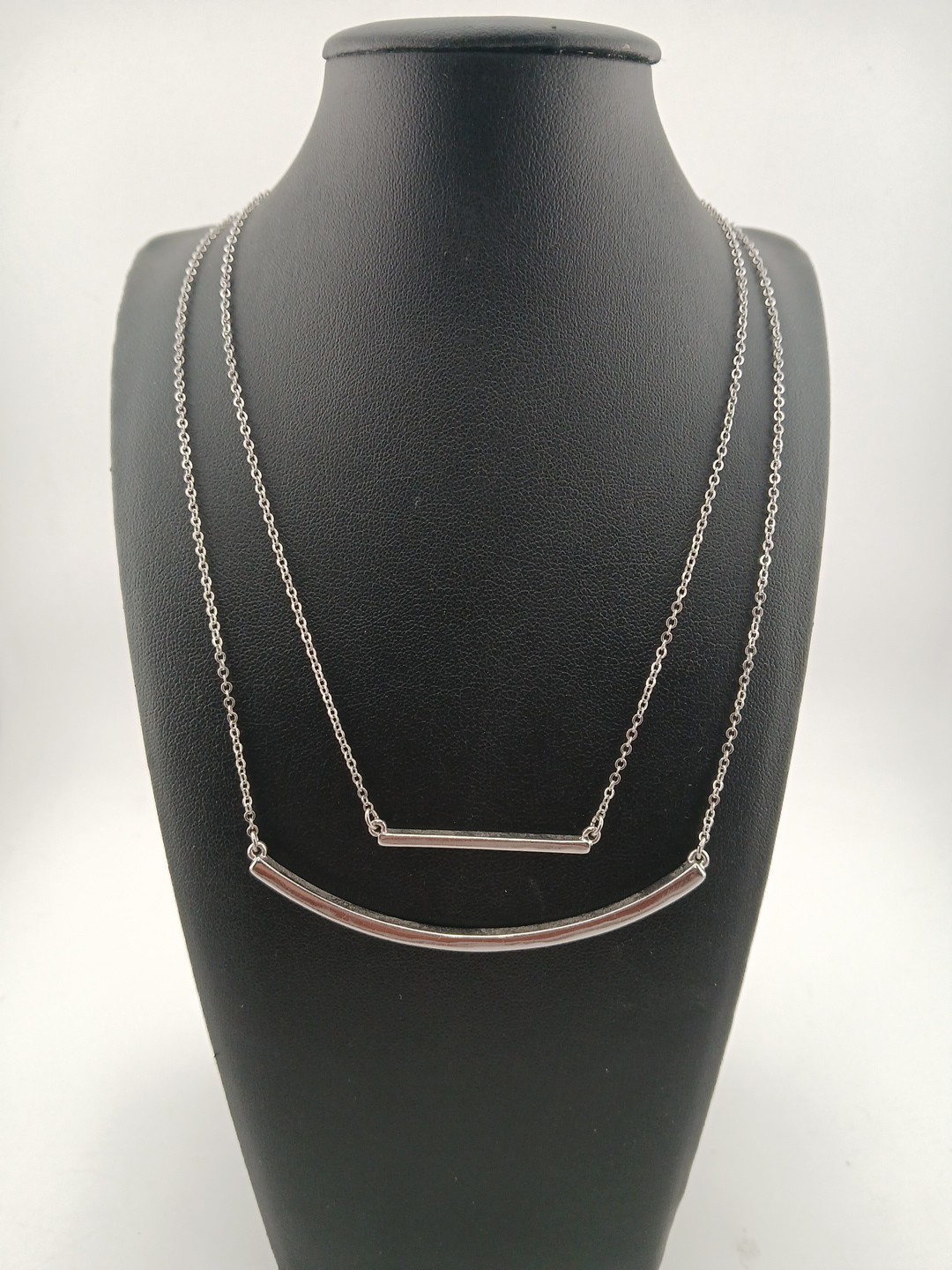 LOFT silver tone 2 layer chain 1 bar & 1 crescent design pendants necklace