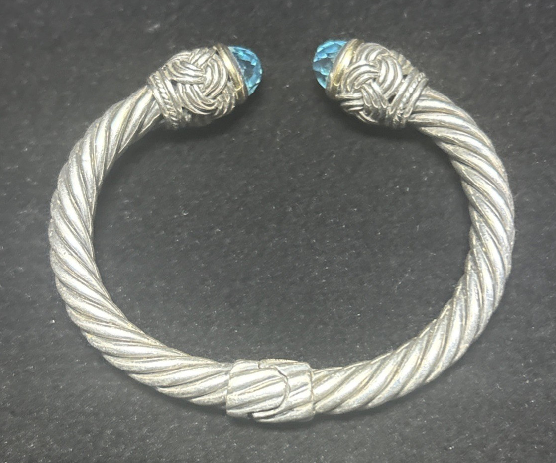 Effy 18K Yellow Gold Sterling Silver Blue Topaz Hinge Bangle Bracelet