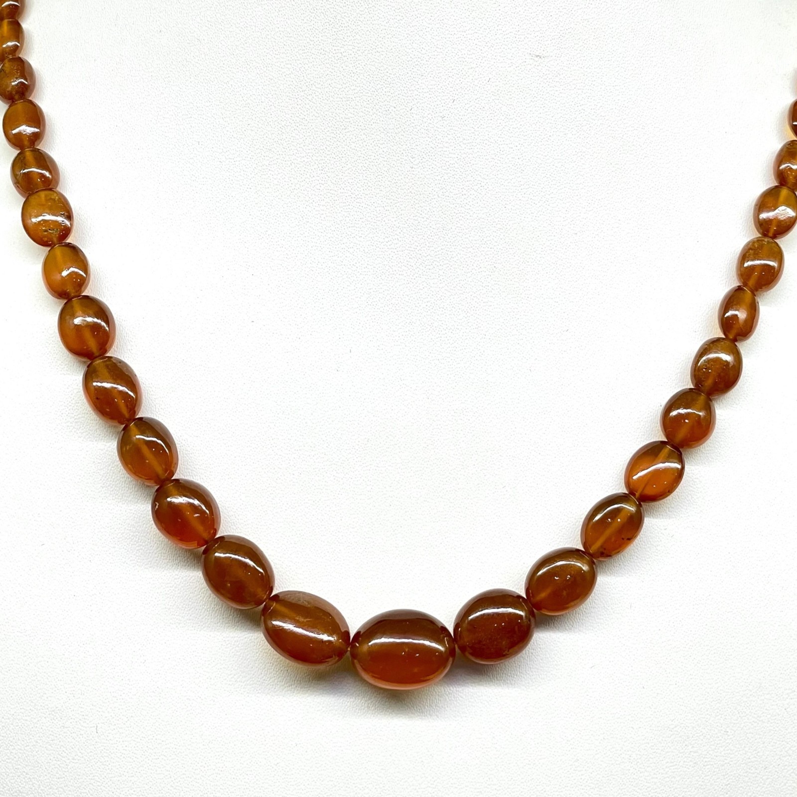 18 Inch Natural Hessonite Garnet Necklace Oval Cabochon Beads 925 Silver Clasp