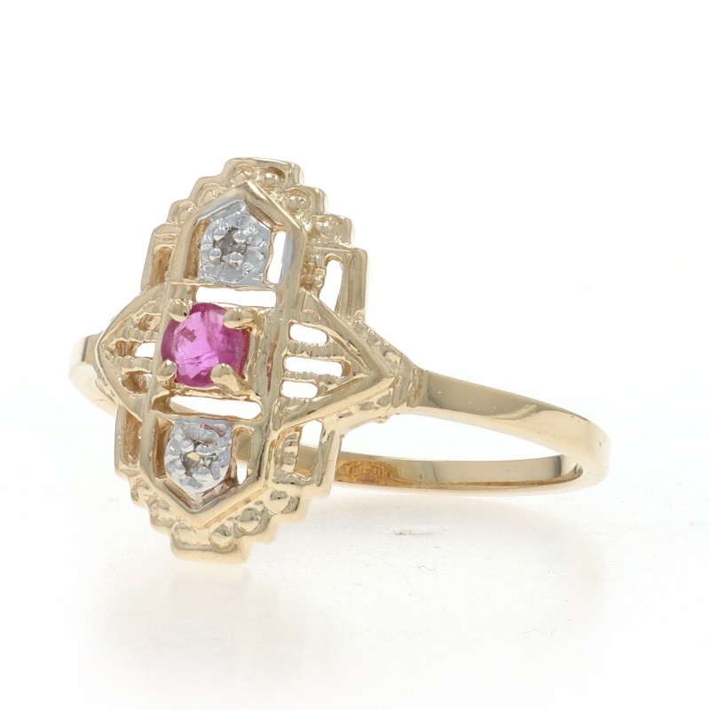 Yellow Gold Ruby Diamond Ring – 10k Round .12ctw