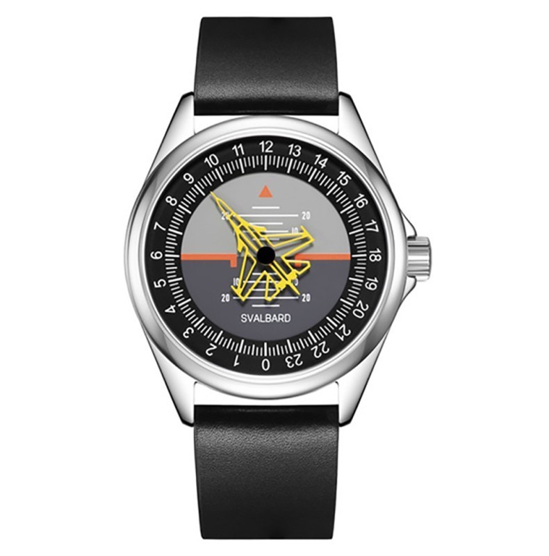 Svalbard FLIGHT GA52 Swiss Quartz Steel Black Leather Single Hand Men’s Watch