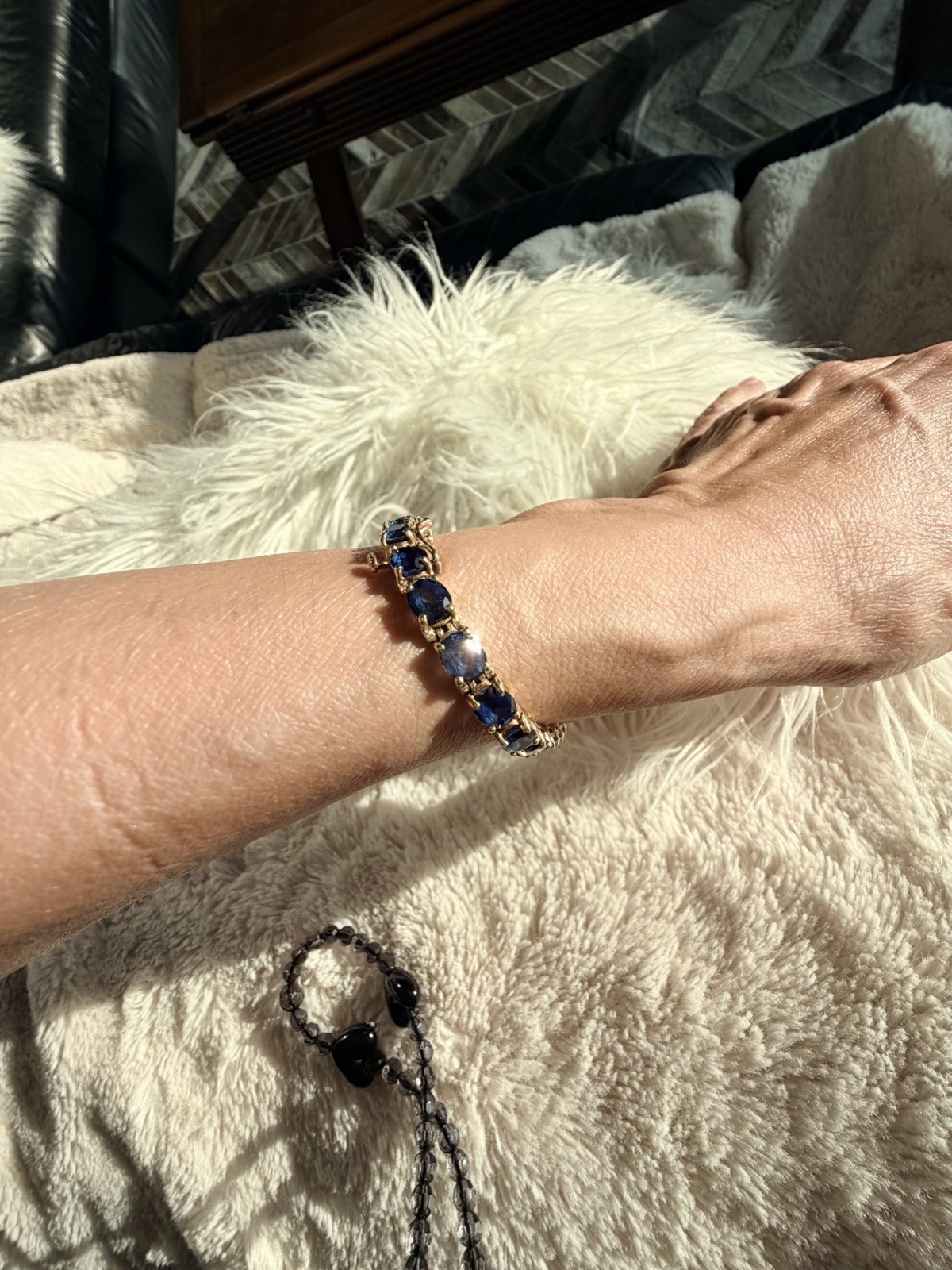 21.25ct Natural Blue Sapphire Tennis Bracelet 14K Yel Gold 25 Oval Stones 7.25”